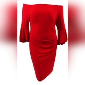 Lauren Ralph Lauren Dress Womens Sz 6 Red Off The Shoulder Sexy Stretchy Sheath